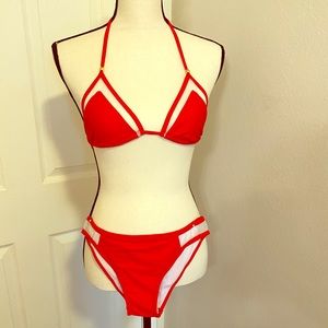 Red with Sheer accents bathing suit - NWT